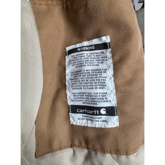 Carhartt FR Duck Canvas Jacket Mens 4XL Work Coat Hood Full Zip Brown Stains - Picture 14 of 15